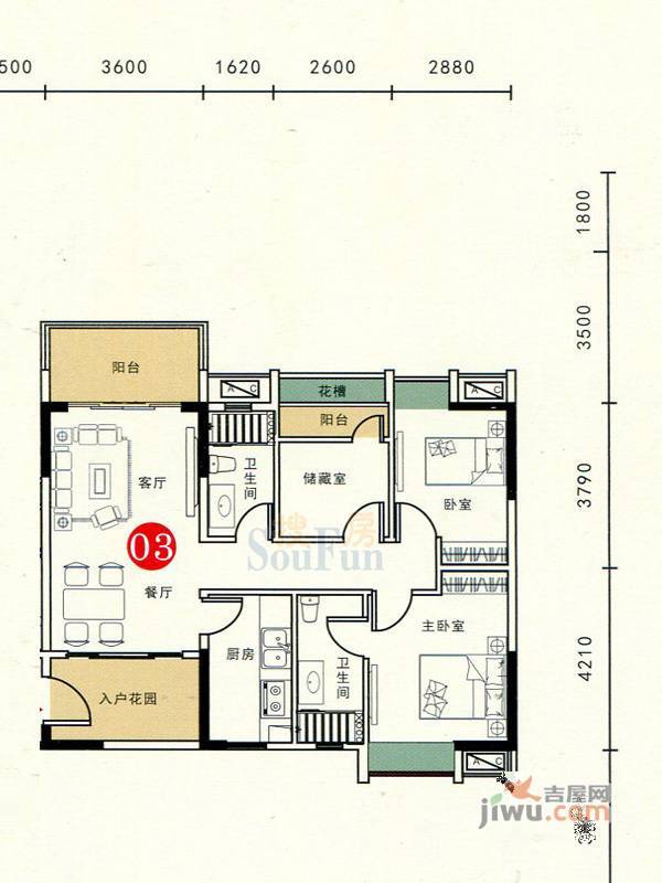 胜坚·尚城美居2室2厅2卫94.3㎡户型图