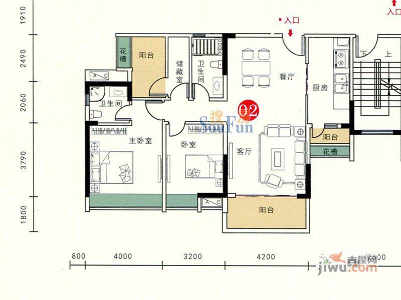 胜坚·尚城美居3室2厅2卫117㎡户型图