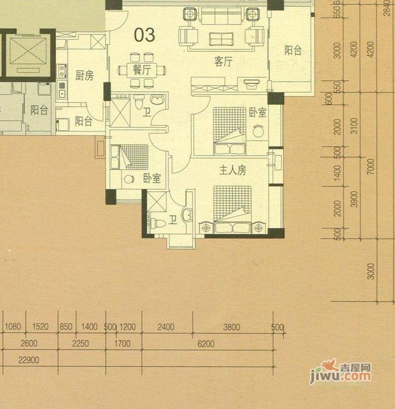 金汇城市广场3室2厅0卫118.9㎡户型图