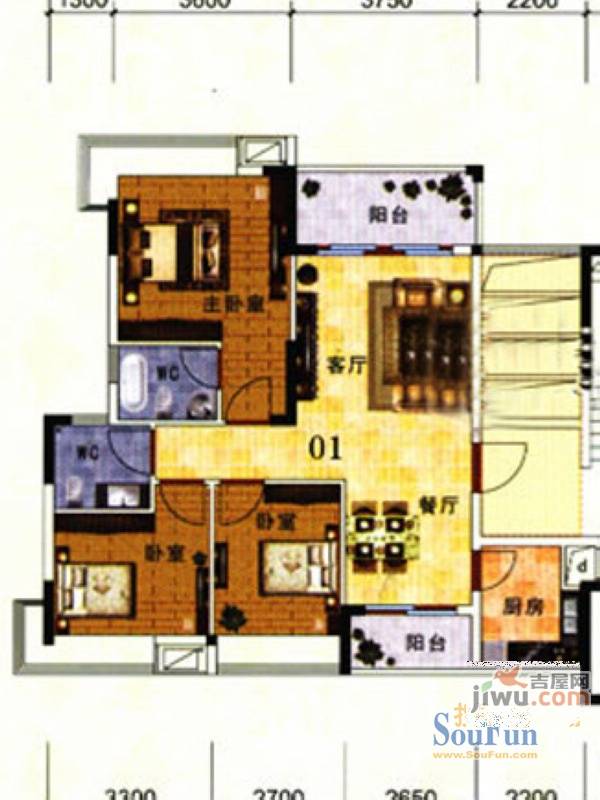 盈康阳光城3室2厅2卫150㎡户型图