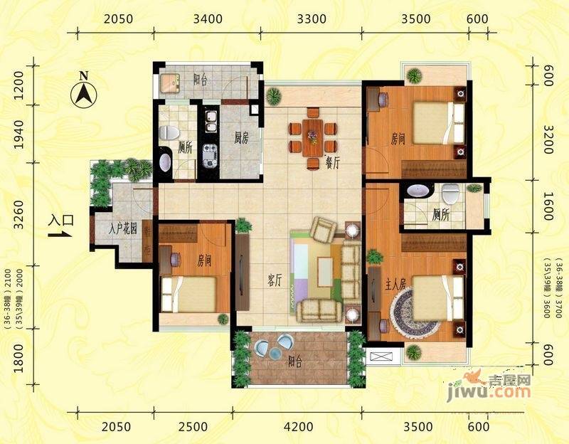 翠林新苑3室2厅2卫100.2㎡户型图