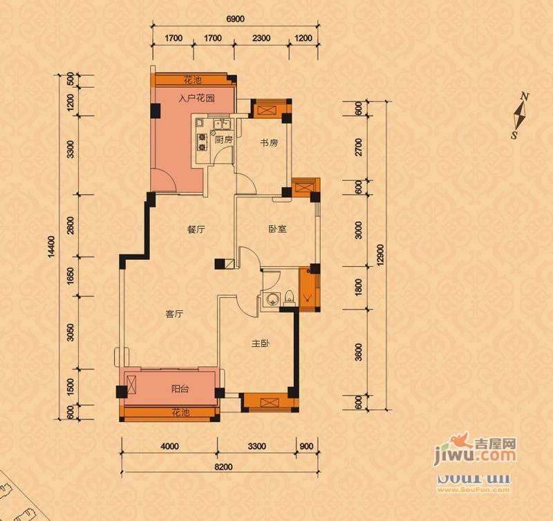 建泓·璟园3室2厅2卫91㎡户型图