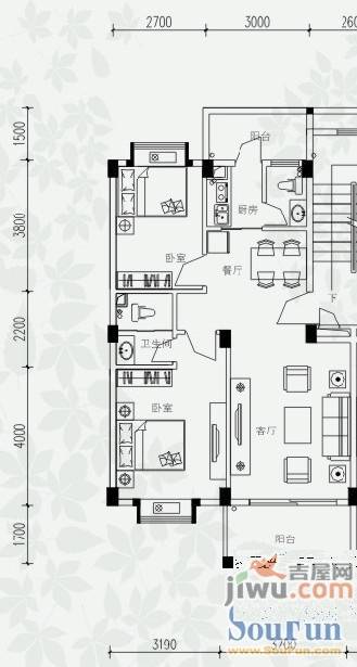 华茵绿洲2室2厅2卫78.9㎡户型图