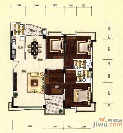 上城骏园4室2厅3卫148㎡户型图