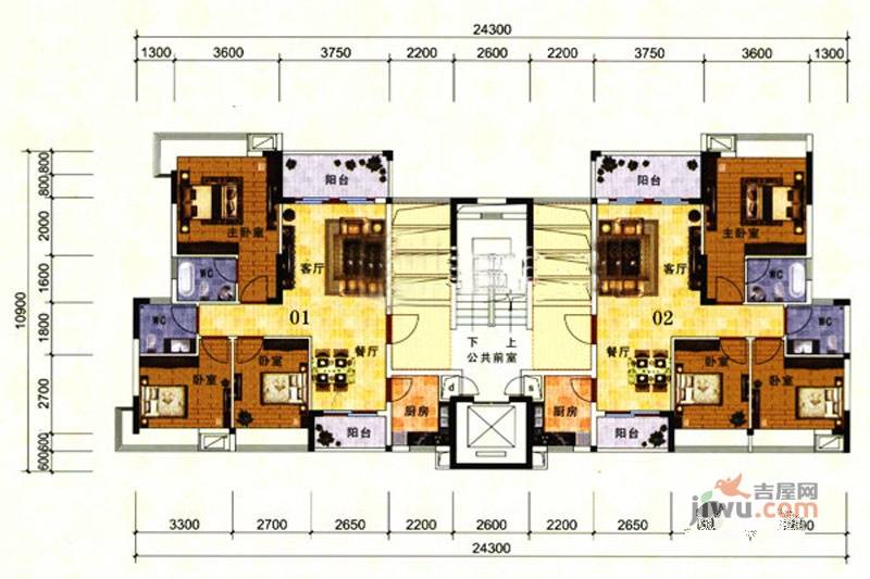 盈康阳光城3室1厅2卫100㎡户型图