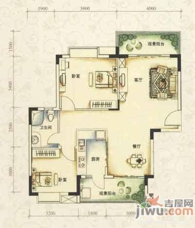 高尔夫1号2室2厅1卫140㎡户型图