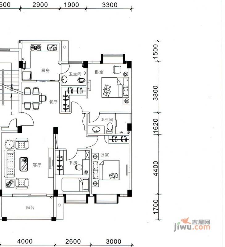 华茵绿洲3室2厅2卫107㎡户型图