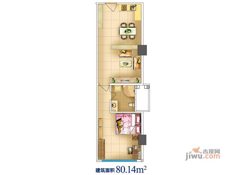 象溪MINI微公馆1室1厅1卫80.1㎡户型图