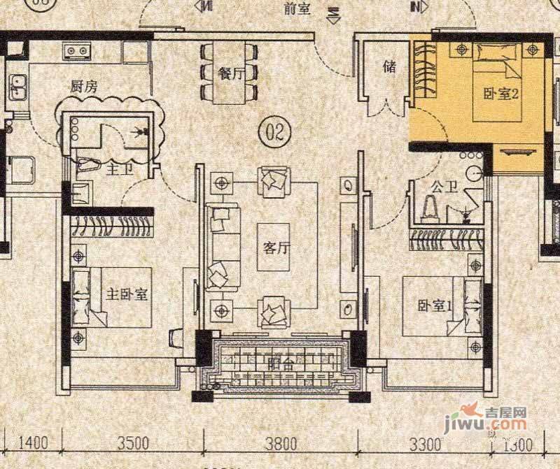 开平中颐海伦堡3室2厅2卫117.4㎡户型图