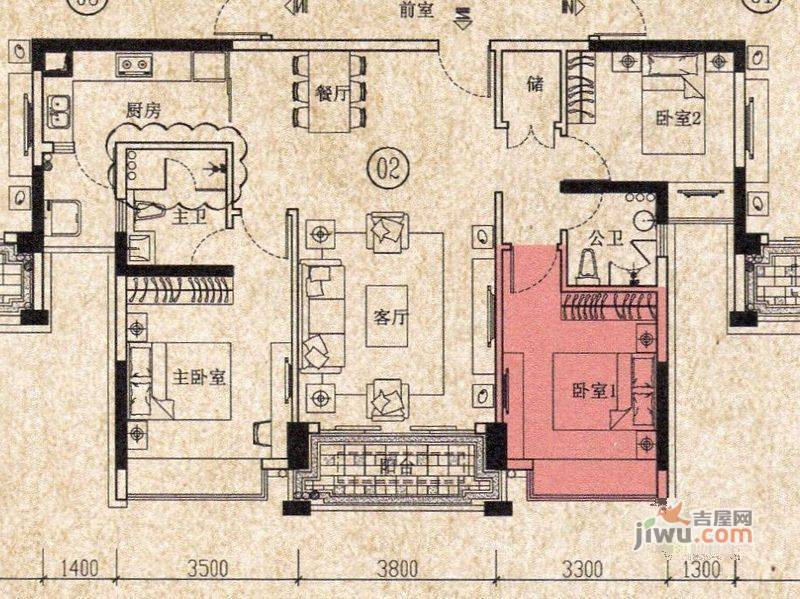 开平中颐海伦堡3室2厅2卫117.4㎡户型图