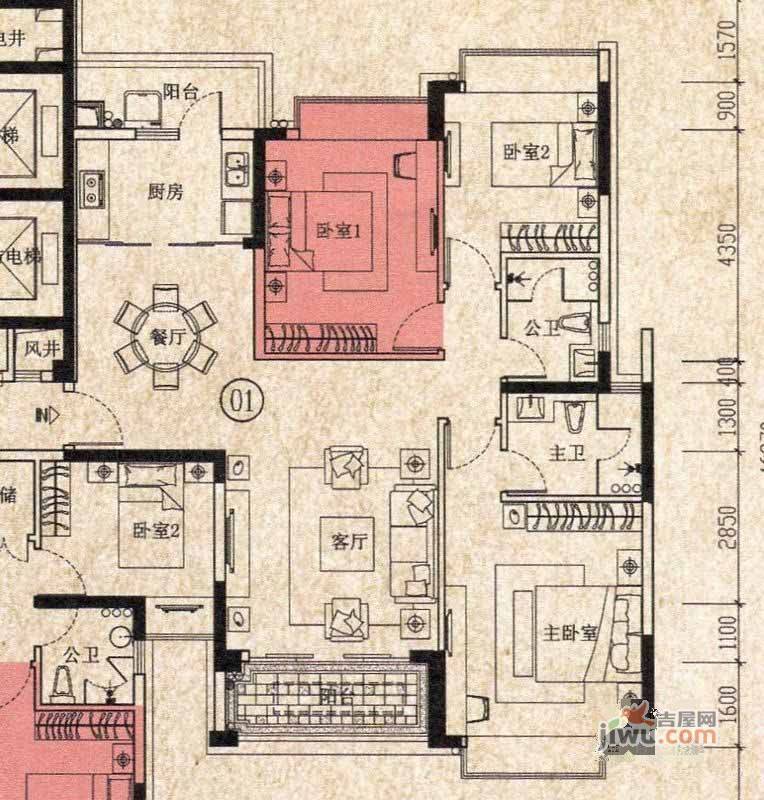 开平中颐海伦堡3室2厅2卫117.4㎡户型图