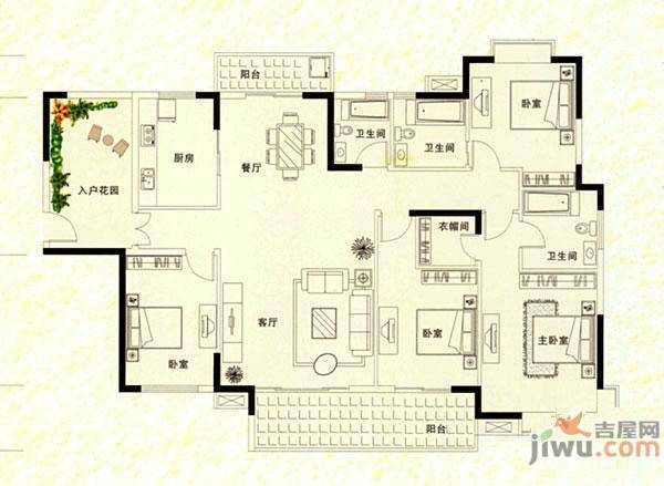 中天国际3室2厅2卫131㎡户型图