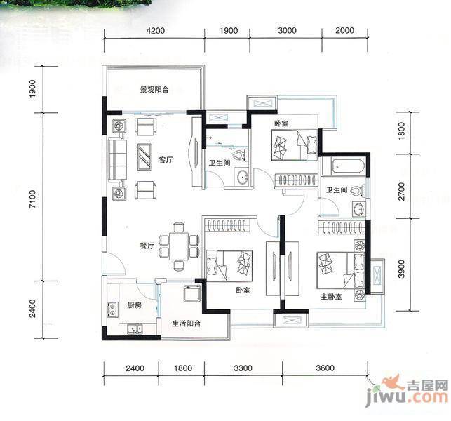 中天国际3室2厅2卫125㎡户型图