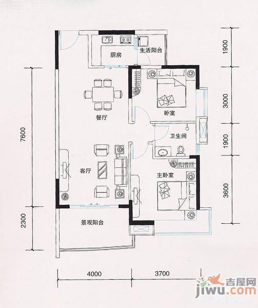 中天国际3室2厅2卫125㎡户型图