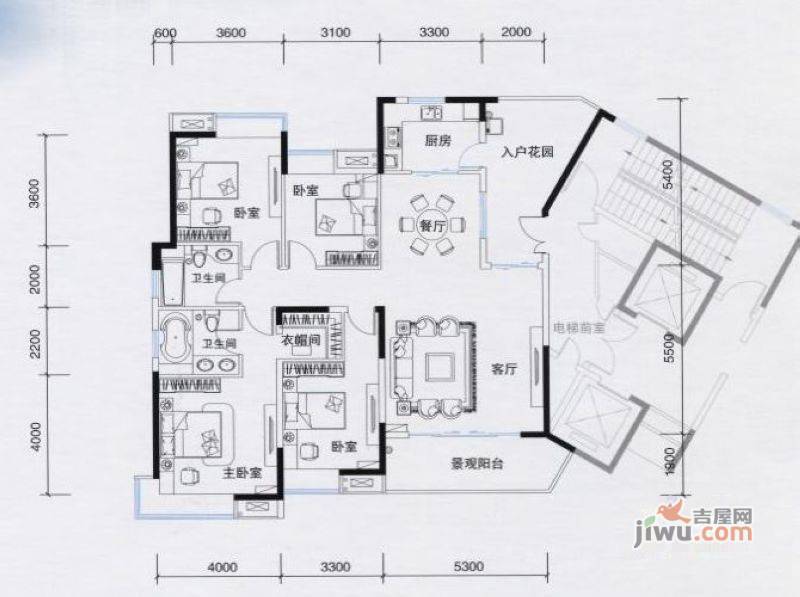 中天国际4室2厅2卫178㎡户型图