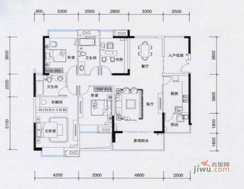 中天国际4室2厅2卫165㎡户型图