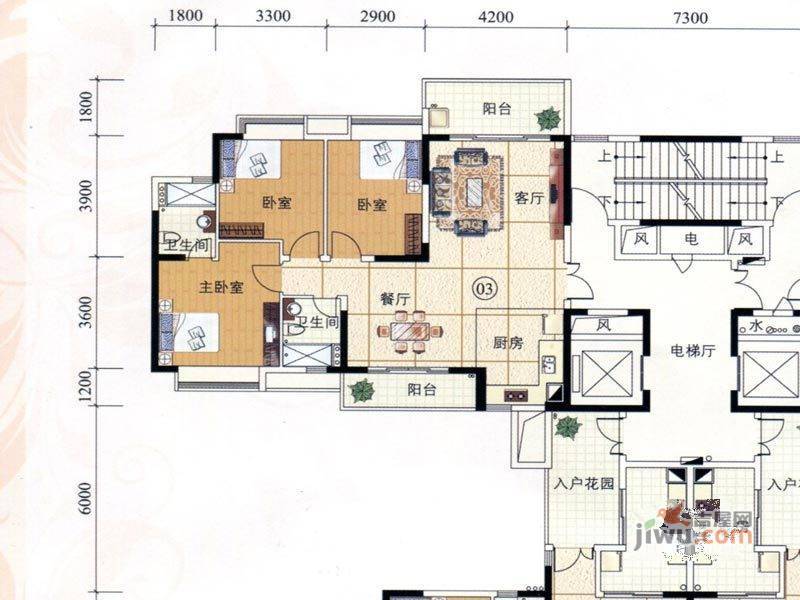 鹤山广场3室2厅2卫115.3㎡户型图