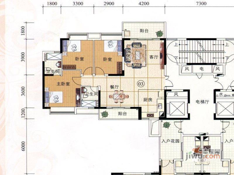 鹤山广场3室2厅2卫115.3㎡户型图