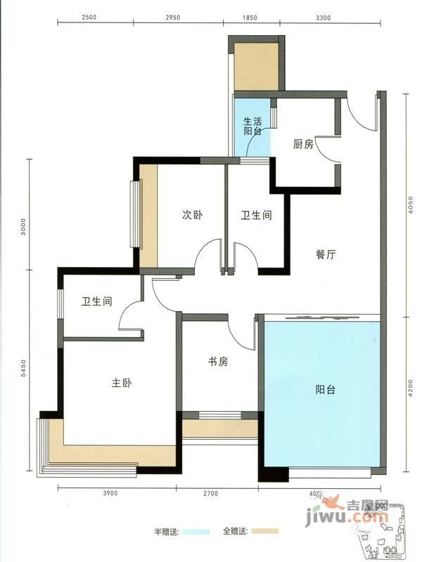 万宸阅湖郡3室2厅2卫89.1㎡户型图