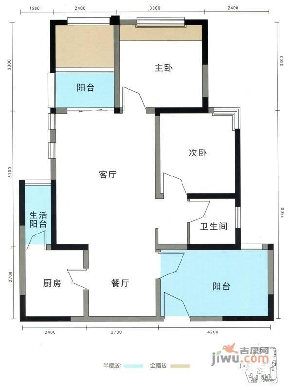 万宸阅湖郡3室2厅1卫81.8㎡户型图