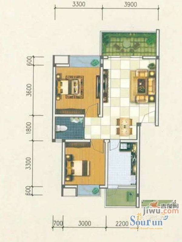 香城名都3室3厅1卫71.6㎡户型图