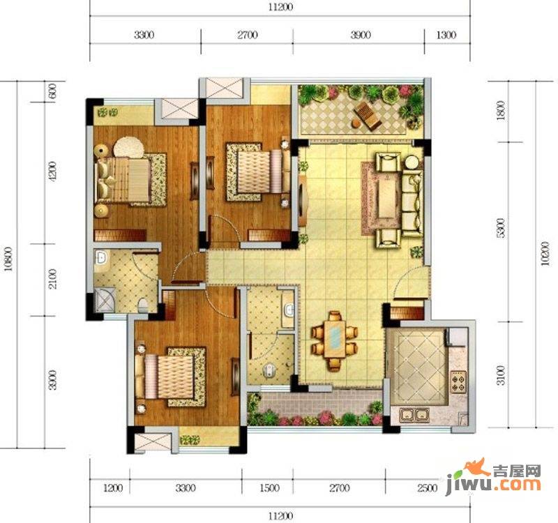 香颂湾3室2厅2卫99㎡户型图