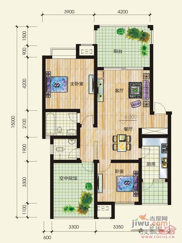 西山华府2室2厅2卫户型图