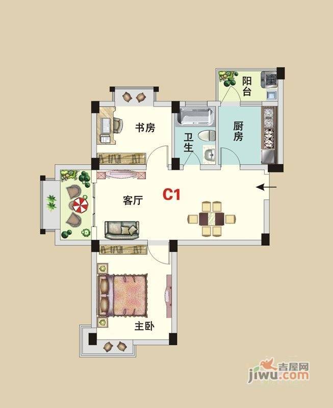 龙隐水庄2室2厅1卫73㎡户型图