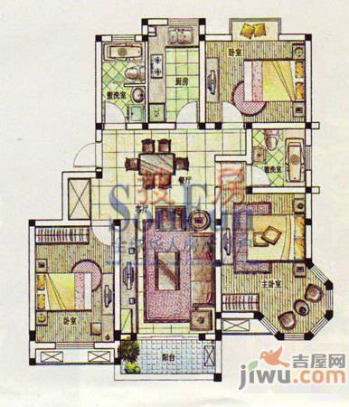 梧桐广场3室2厅2卫124㎡户型图