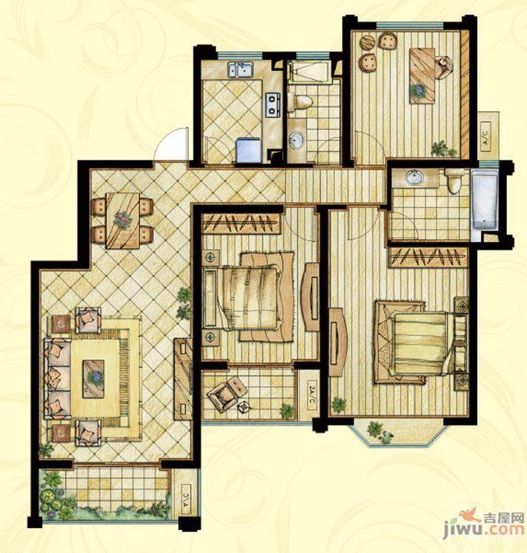 世茂东壹号3室2厅2卫135㎡户型图