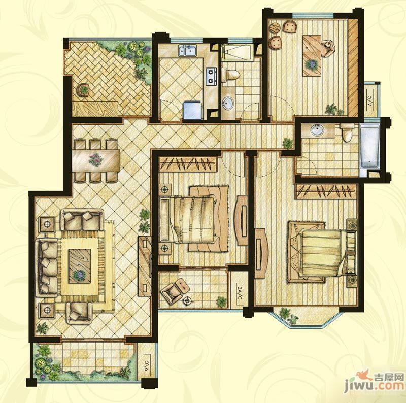 世茂东壹号3室2厅2卫135㎡户型图