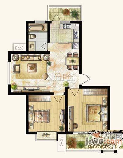 舜江碧水豪园2室2厅1卫82.5㎡户型图