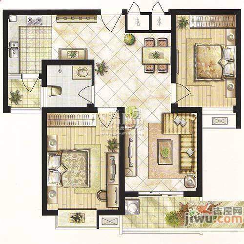 舜江碧水豪园2室2厅1卫82.5㎡户型图