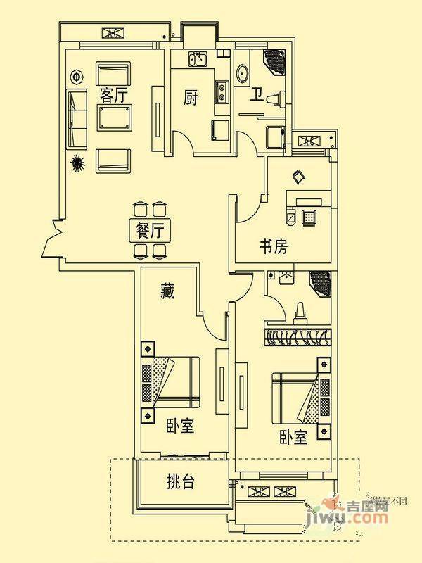 舜江碧水豪园3室2厅2卫129.3㎡户型图