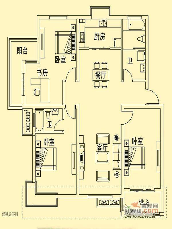 舜江碧水豪园3室2厅2卫130.7㎡户型图