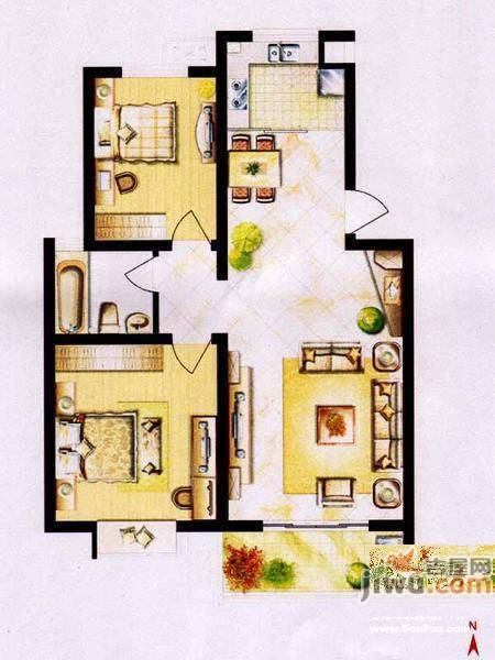 舜江碧水豪园2室2厅1卫82.5㎡户型图