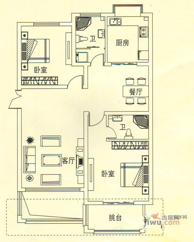 舜江碧水豪园2室2厅2卫112.7㎡户型图