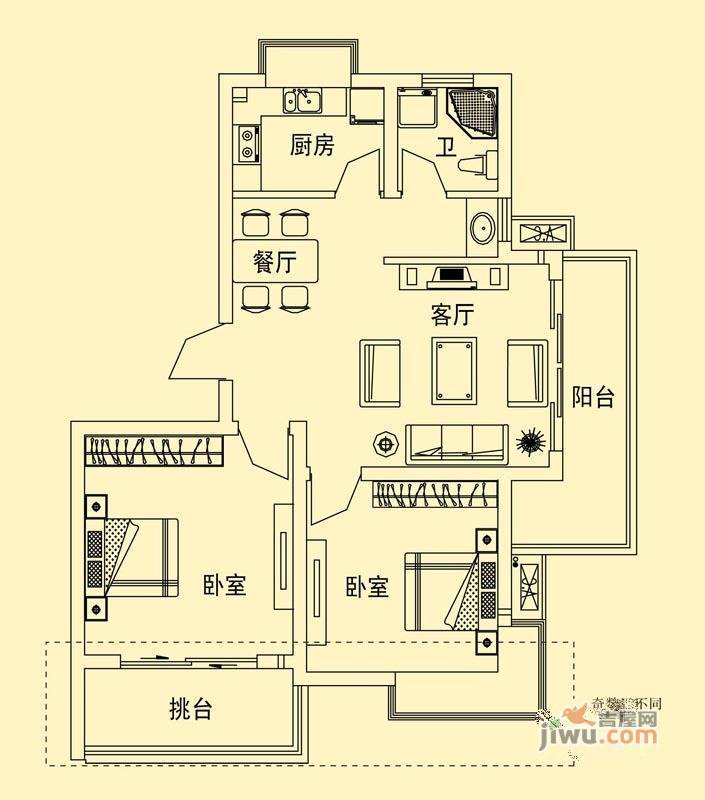 舜江碧水豪园2室2厅1卫81.9㎡户型图