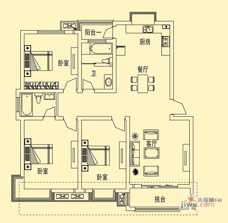 舜江碧水豪园3室2厅2卫124㎡户型图