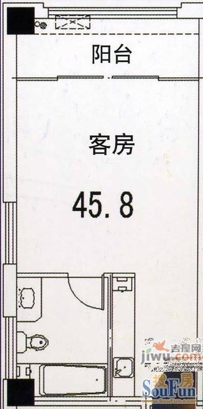 海裕城1室1厅1卫45.8㎡户型图