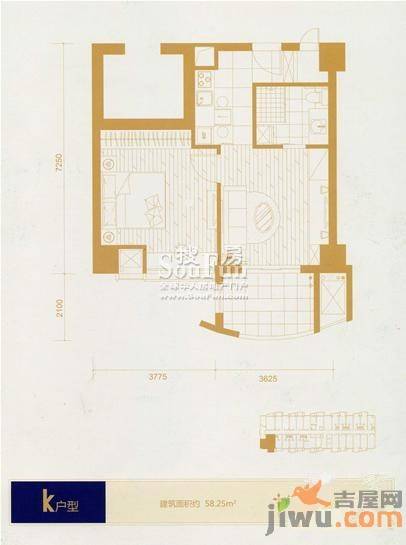 青岛路96号百度城1室1厅1卫58.3㎡户型图