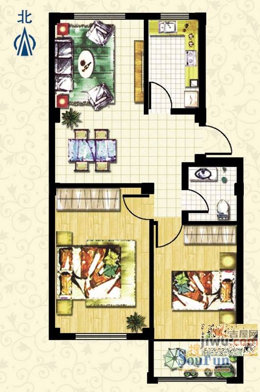 黄府家园2室2厅1卫75㎡户型图