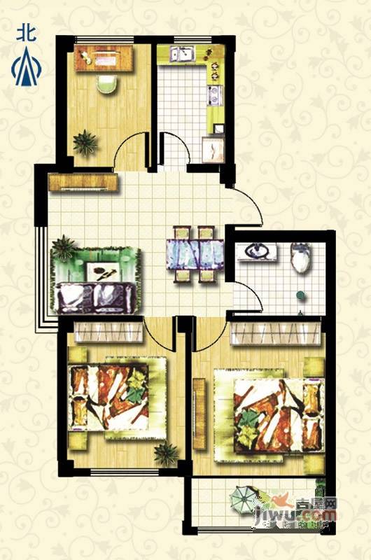 黄府家园3室2厅1卫78㎡户型图