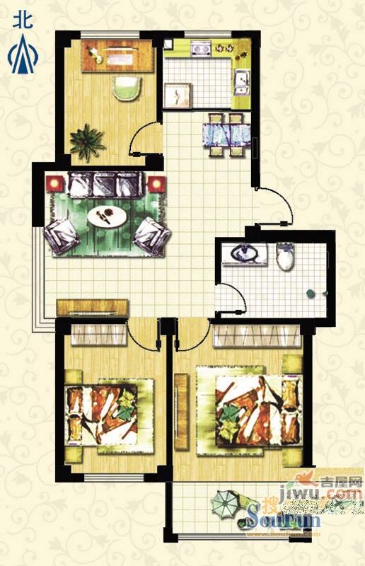 黄府家园3室2厅1卫78㎡户型图