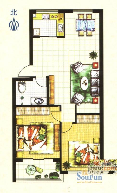 黄府家园2室2厅1卫75㎡户型图