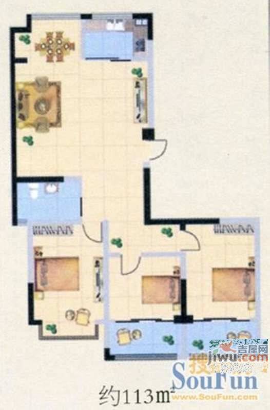 环翠花苑3室2厅1卫113㎡户型图