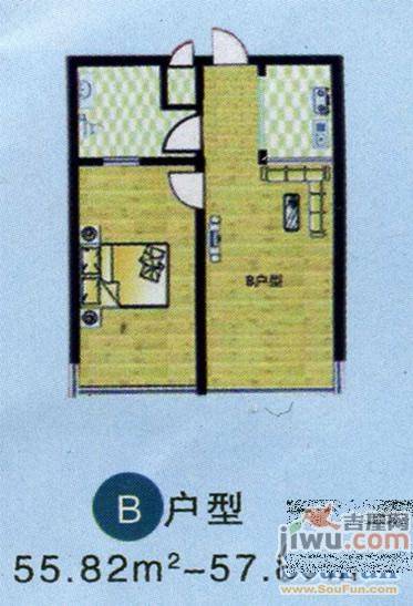 福海苑1室1厅1卫55.8㎡户型图