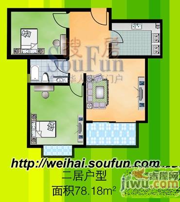 嘉盛苑2室1厅1卫73.8㎡户型图