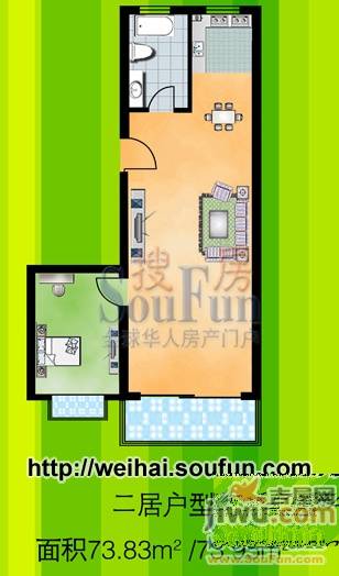 嘉盛苑2室1厅1卫73.8㎡户型图