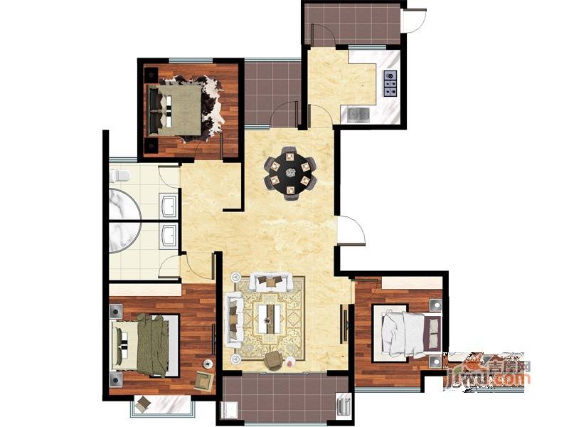 香山公馆3室2厅1卫128㎡户型图